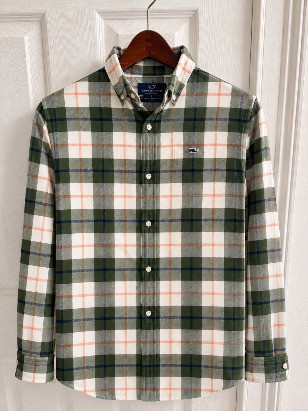 Vineyard Vines Olive, White & Navy Plaid Button-Down Shirt